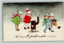Kind Ofen zum Wärmen AK Neujahr 1933