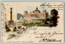10115 W1000 Tiergarten 1899 Lithographie Reichstagsgebäude Berliner Bär Siegessäule Fontäne Adler