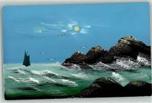 handgemalt Möwen Wellen Segelboot