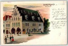 44135 W4600 Dortmund 1900 Gebrauchsspuren Lithographie Rathaus sign. Muithaup,C. Künstlerkarte