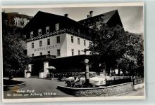 6580 St. Anton am Arlberg Gebrauchsspuren Hotel Post Oldtimer Zapfsäule