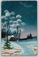 handgemalt Winter Neujahr 1909 Gebrauchsspuren