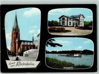 76661 W7522 Rheinsheim , Baden - Kirche Bahnhof Rheinpartie Schiff