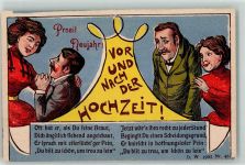 Humor Ehe - vor und nach der Hochzeit , W.D. 1902 Nr. 45 Neujahr 1902 Lithographie