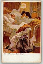 Gute Nacht Küsse Glamour Erotik AK Reznicek, F. von Gebrauchsspuren