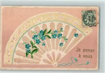 Vergissmeinnicht u. Fächer AK Fächer 1907 Prägedruck