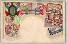 Ottmar Zieher Briefmarkencollage Wappen Motiv Frankreich Prägedruck