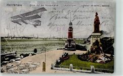 24103 W2300 Holtenau Gebrauchsspuren Blick auf den Kriegshafen Leuchtturm Denkmal Kaiser Wilhelm I. Doppeldecker