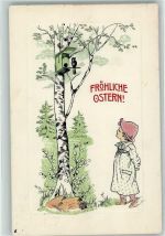 Birke Vogelkasten Kind AK Ostern 1910 Prägedruck