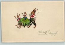Hasen vermenschlicht Schubkarre AK Ostern
