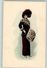 Elegant in Pelz gekleidete Frau mit Muff B.K.W.I. 278 12 BKW Lithographie