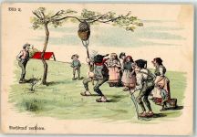Bienenvolk einfangen Lithographie Bild 2 Humor Biene Gebrauchsspuren