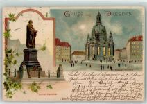 01067 O8000 Dresden 1905 Lithographie Frauenkirche Luther-Denkmal
