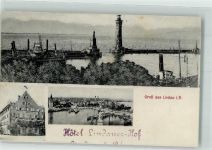 88131 W8990 Lindau Bodensee - Hafen Leuchtturm Hotel Lindauer Hof Denkmal Löwe