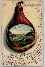 32457 W4952 Porta Westfalica 1907 Gebrauchsspuren Westfälischer Schinken Lithographie