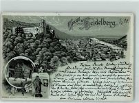 69115 W6900 Heidelberg , Neckar 1898 Lithographie Grosses Fass Schloss Perkeo