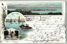 88131 W8990 Lindau Bodensee Gebrauchsspuren Lithograhpie Hafen Leuchtturm Heidenmaer