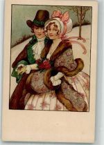 Biedermeier Stil Haubenmütze Muff Stola Verlag Dondorf Nr. 807 Pelzmode Künstlerkarte