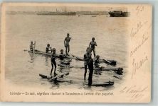 Colombo 1908 Gebrauchsspuren Tracht Kinder Einbaum Hafen