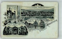 97980 W6990 Bad Mergentheim 1900 Gebrauchsspuren Lithographie Schloss Rathaus Bad