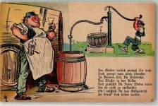 Du Bösewicht, Wasser im Weinfass Humor 1898 Lithographie / Künstlerkarte