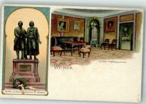 99423 O5300 Weimar , Thür Lithographie Goethe u. Schiller Denkmal Schillers Empfangszimmer