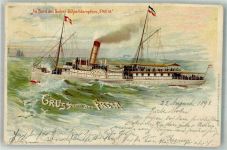 Salondampfer Raddampfer Freia Lithographie - viele Büge Seebäderschiff 1898 Gebrauchsspuren