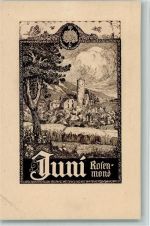 Juni Rosenmond , Federzeichnung von Rudi Müllers , Eckknick Monat Künstlerkarte