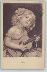 Mädchen mit einer Gitarre sign Mechle-Grosmann Zupfinstrument 1919 Künstlerkarte
