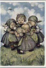 Nr. 5619 Verlag Josef Müller AK Ringelreihn tanzen Hummel