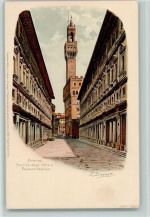 50100 Firenze Künstlerkarte Portico degli Uffizi e Palazzo Vecchio sign. I.Bensa