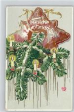 Tannenzweige mit einem Lebkuchenherz 1906 AK Weihnachten Lebkuchen Prägedruck