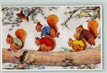 Eichhörnchen spielen auf dem Ast , sign Margaret T. Tier, vermenschlicht Künstlerkarte