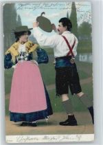 Bayern Trachten Stoffapplikation 1907 Prägedruck