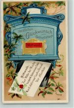 Geburtstag - schöner Briefkasten, litho - Datum Mittwoch Briefkasten Prägedruck