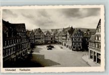 73614 W7060 Schorndorf , Württ - Marktplatz Fachwerkhäuser Brunnen