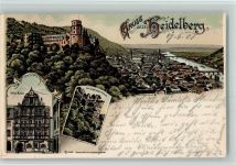 69115 W6900 Heidelberg , Neckar 1901 Lithographie Hotel Ritter gesprengter Turm Schloss Ortsansicht