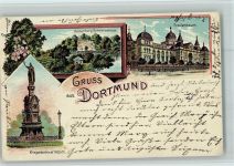 44135 W4600 Dortmund Lithographie Kronenburg Schwanenteich Fredenbaum Kriegerdenkmal Ehrenmal