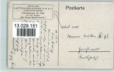 Luftfahrerdank - Tierfabelkarte Nr. 140 von Karl Wagner Flugwesen Künstlerkarte
