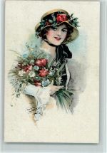 Frau mit Blumen AK Barber, C.