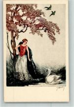 Art Deco Mode , Frau mit Schwan, gute Erhaltung Hardy, J.