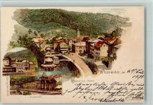 75323 W7547 Bad Wildbad im Schwarzwald 1898 Lithographie Ortsansicht von Süden König Karlsbad Trinkhalle 3-Bildaufnahme