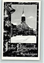 W6963 Merchingen , Baden Frohe festtagsgrüße, Kirche, sehr gute Erhaltung AK Städteglückwunsch