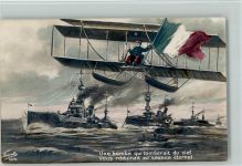 Flugzeug - Fahnenträger und Kriegsschiffe - Propaganda Militär Frankreich Fotomontage AK