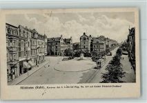 45468 W4330 Mülheim an der Ruhr 1915 - Kaserne mit Kaiser Friedrich Denkmal, Straßenbahn AK