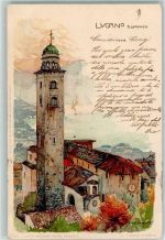 Lugano Velten Verlag 398 Kirche S. Lorenzo Wielandt, M. 1900 Lithographie / Künstlerkarte