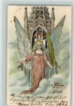 Bonne Annee, Neujahr - Engel mit einem Palmenblatt Engel 1905 Prägedruck