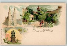 90402 W8500 Nürnberg Lithographie St. Lorenzkirche Vestnertor Hans Sachs-Denkmal