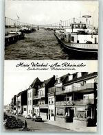 46446 W4240 Emmerich 1965 Foto AK Hotel Gasthaus "Haus Wiebel", Rheinschiffe, Binnenschiffe, sehr gute Erhaltung AK
