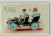 Blütenauto, Vergissmeinnicht, Kinder, Poesie Glückwunsch Auto Prägedruck